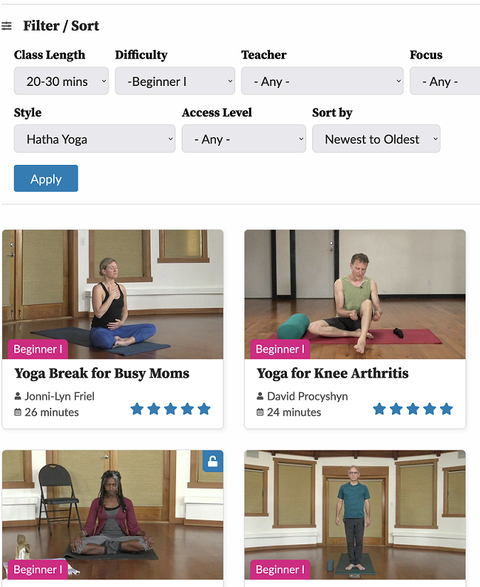 Yoga Classes Page