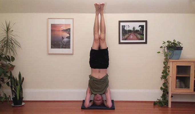 Headstand Pose Against the Wall